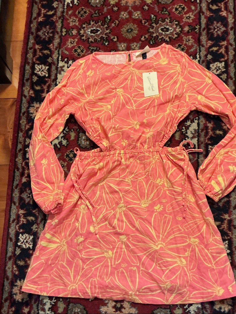 Universal Thread Coral Pink Floral Drawstring Mini Dress
